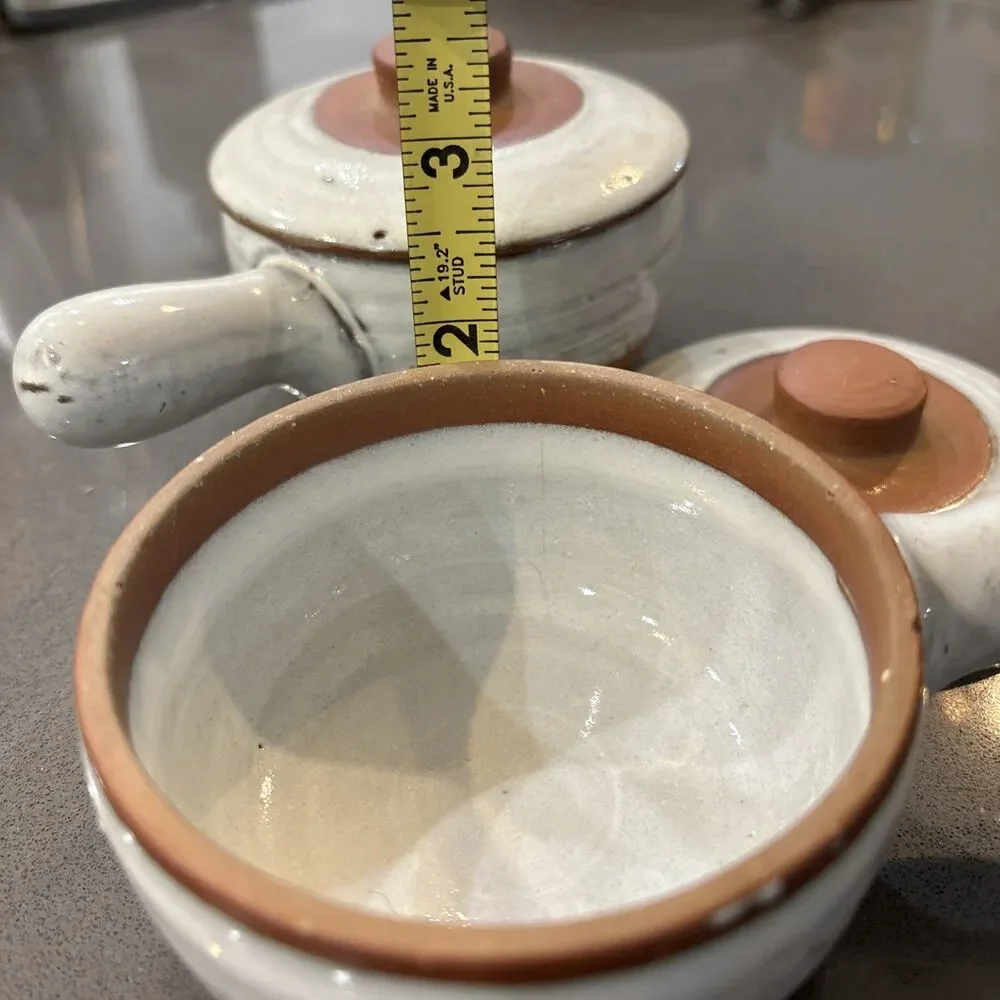 Set 2 Clay Pottery Covered Bean Pot Soup Bowl Crock Glazed Set 2 W Lids